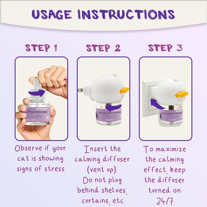 Cat Calming Pheromone Diffuser Kit, Cat Pheromones Calming Diffuser with 2 Refills, Advanced Support to Help Reduce Fighting, Urine Spraying, Alone Anxiety & Groom Stress, 30 Days Per Vial 3