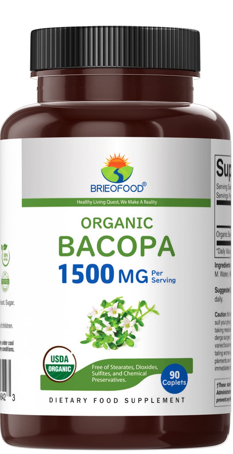 Brieofood Organic Bacopa 1500mg, 45 Servings, Vegetarian, Gluten Free, 90 Vegetarian Tablets‚Ä¶