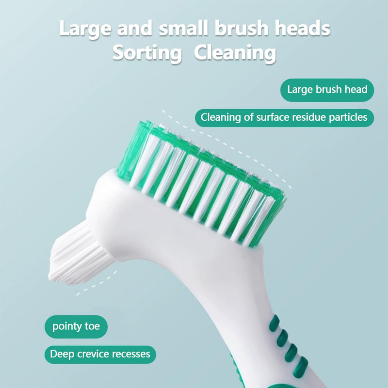 Denture Toothbrush Set, Portable Dual Head Denture Brush with Cover Case, Denture Cleaning Tool Set for Travel, Home and Camping, Dental Cleaning Brush Set for Denture Care False Teeth Cleaner Tool - BeesActive Australia