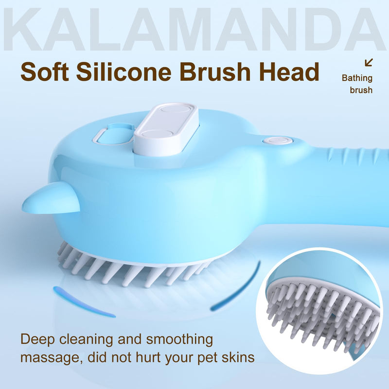 Cat Steam Brush, 4 in 1 Steamy Cat Brush with Handle, Rubber Pet Misting Brush with Release Button, Spary Dog Comb with Cleanser for Indoor Kittens Small Animals(Blue) Blue - BeesActive Australia