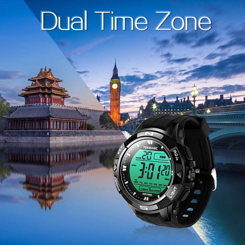 Digital Watch 100m Underwater Waterproof for Swimming Diving with Stopwatch, 12/24 Hour Format, Dual Time Zone, Alarm Functions - BeesActive Australia
