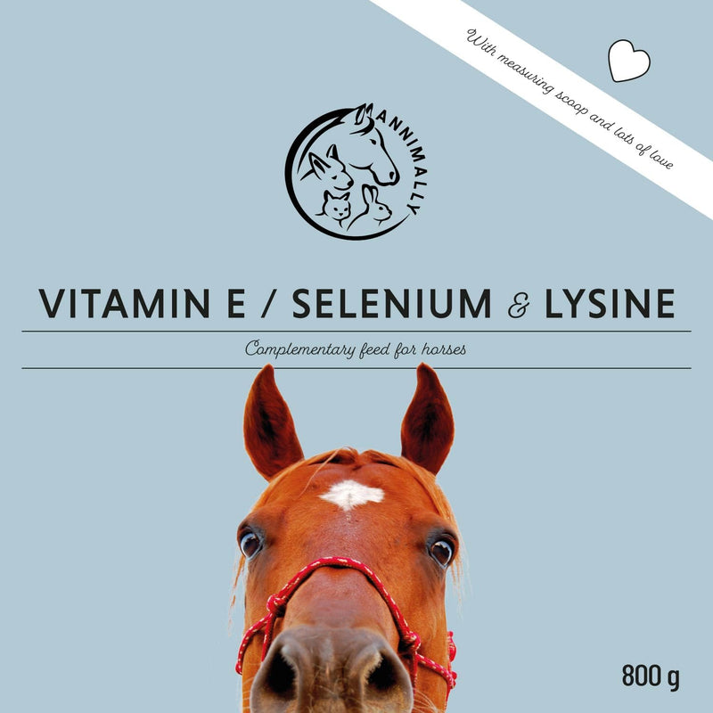 Annimally Vitamin E, Selenium & Lysine for Horses 800 g - Daily Supplement Powder for Muscle Support with Vitamin E, Selenium & Lysine, Made in Germany