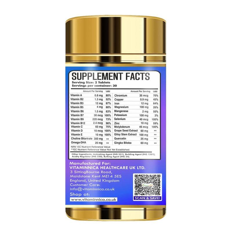 Vitaminnica Multivitamins for Men with Vitamin A & 28 Other nutrients for Overall Health & Immunity- 60 Tablets
