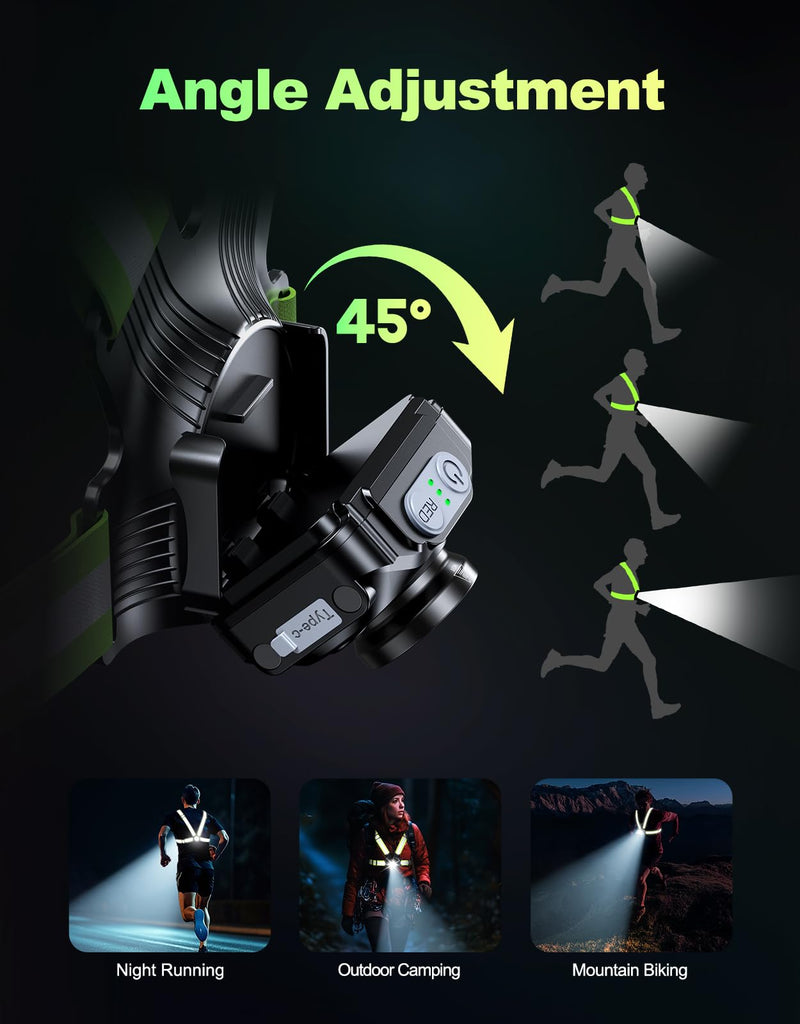 Running Lights for Runners, 500 Lumens Running Light with 45° Adjustable Tilt, 360° Reflective Vest & IPX4 Waterproof Rechargeable Light Up Gear for Night Walking/Cycling/Jogging/Hiking - BeesActive Australia