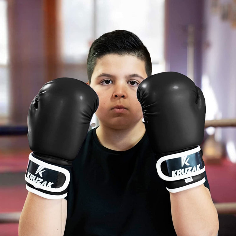 Kruzak Plain Kids Focus Mitts and Boxing Gloves Set for Kickboxing and Muay Thai MMA Training - Unisex Kit with Punching Pads for Martial Arts and Karate Black 4 oz - BeesActive Australia
