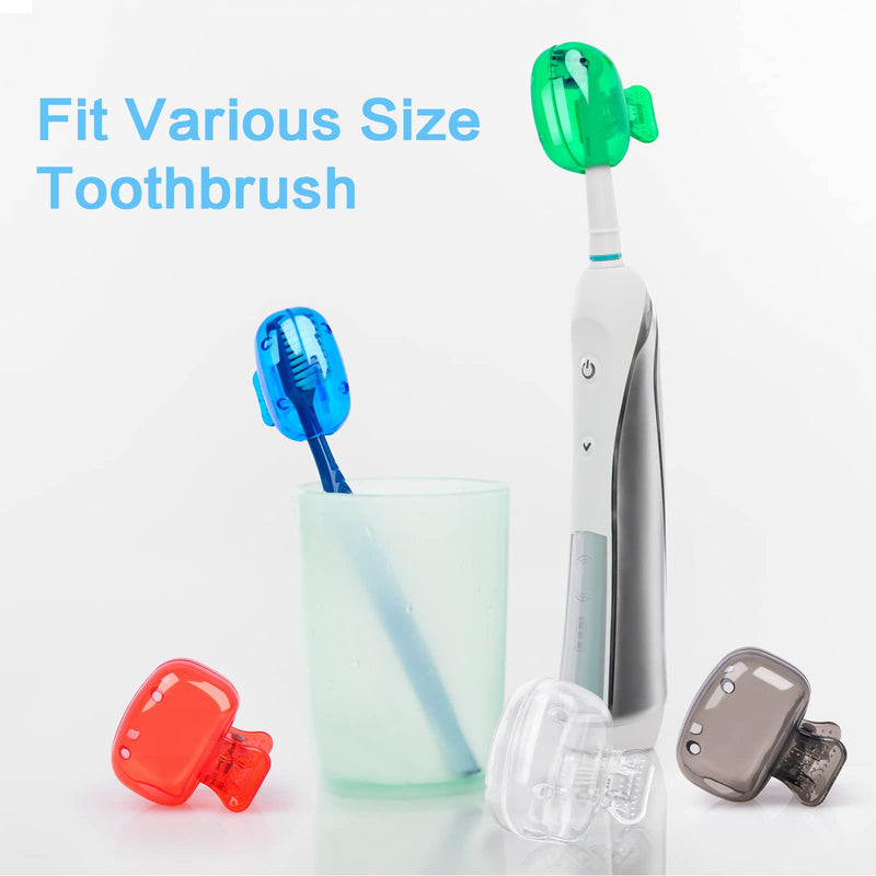 6 Pack Toothbrush Covers Portable Toothbrush Protector Coverings Clips Toothbrush Storage Head Cover Cap for Kids Bathroom Home Travel Toothbrush Case Blue, Red, Gray, Green, Clear - BeesActive Australia