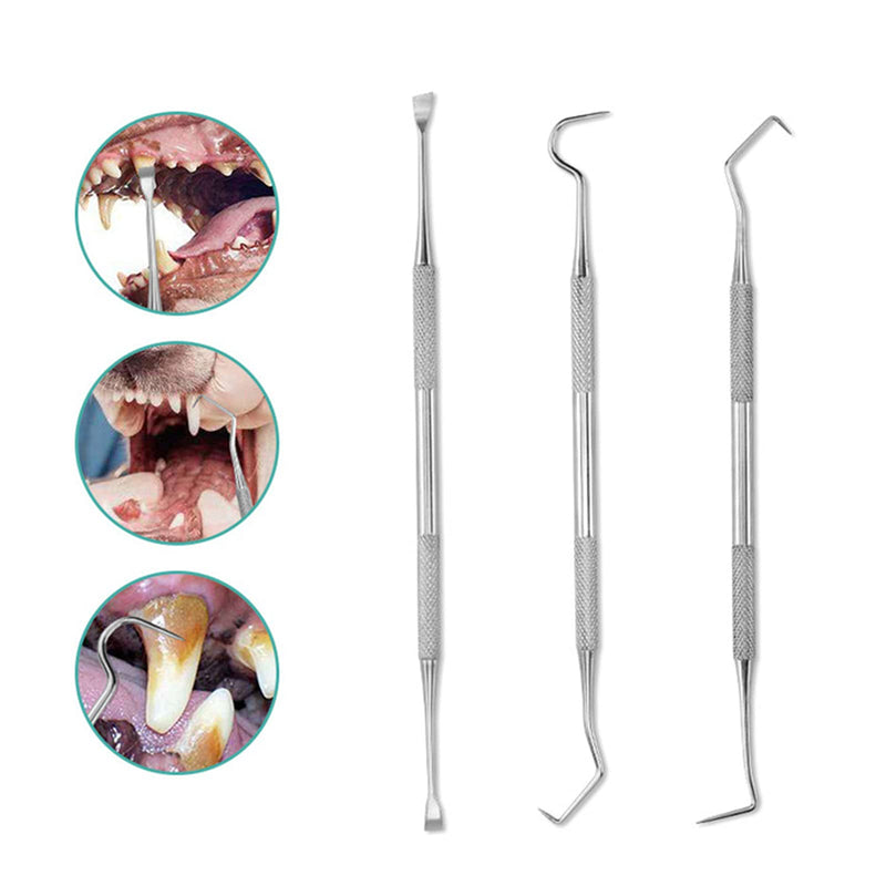 Elionless Pet Tooth Scaler Cleaning Set, 3 Pieces Stainless Steel Tartar Remover Plaque Remover for Dogs Cats - BeesActive Australia
