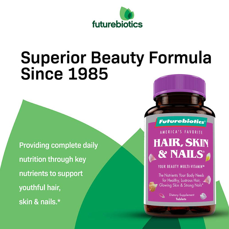 Futurebiotics Hair, Skin & Nails Beauty MultiVitamin with Biotin, Hair Vitamins and Skin Vitamins that Promote Healthy Hair and Nail, 180 Tablets 180 Count (Pack of 1)