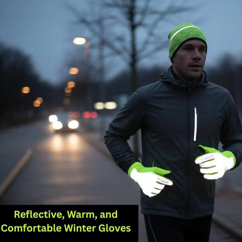 ReflecToes Reflective Winter Running Gloves - Touch Screen Compatible Warm Gloves -Thermal Fleece - Cold Weather Hi Vis Safety for Night Runs Yellow Medium