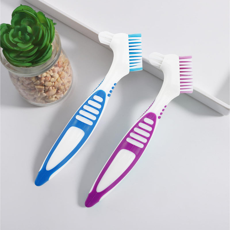 4PCS Premium Denture Cleaning Brush Toothbrush, Multi-Layered Bristles Portable Toothbrush Double Sided Brush for Denture Care (Blue, Purple, Green, Orange) - BeesActive Australia