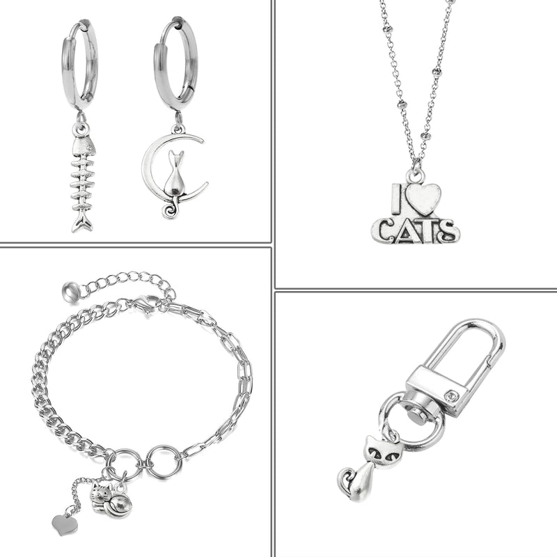 Ornazy 50 pcs 10 Styles Craft Supplies Antique Silver Animals Cat Pet Charms Tibetan Kitten Charms for DIY Necklace Bracelet Jewelry Making - BeesActive Australia