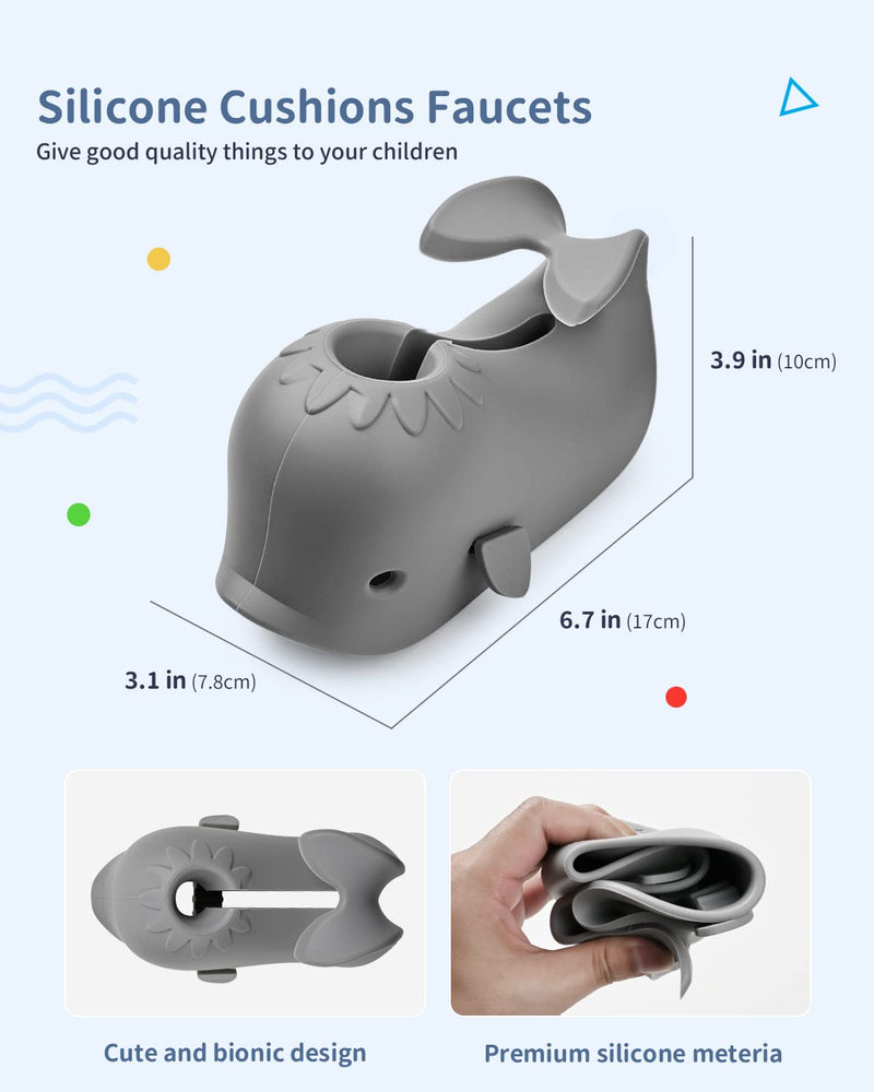 Mandoo Faucet Cover Bathtub Baby, Bath Spout Cover for Baby, Bath Faucet Cover for Kids, Tub Spout Cover Bathtub Faucet Cover Kids Safety, Protection Baby Universal Bath Silicone Toys Whale Grey - BeesActive Australia
