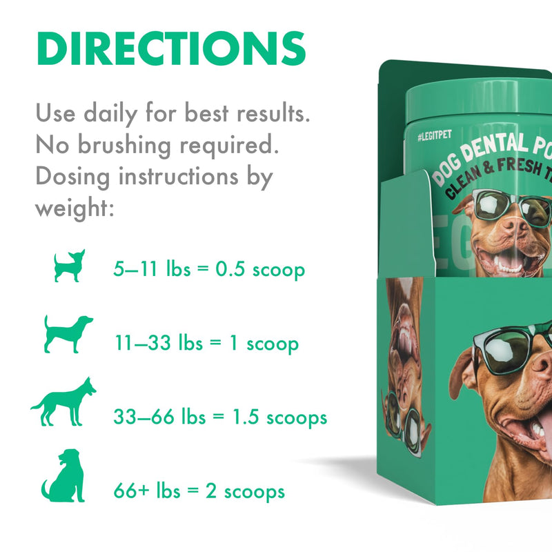 Dog Dental Powder for Teeth Cleaning Plaque Off & Tartar Control Fresh Breath Treatment with Kelp & Calcium Reduce Canine Bad Breath Natural Ingredients All Breeds & Ages 80 Scoops