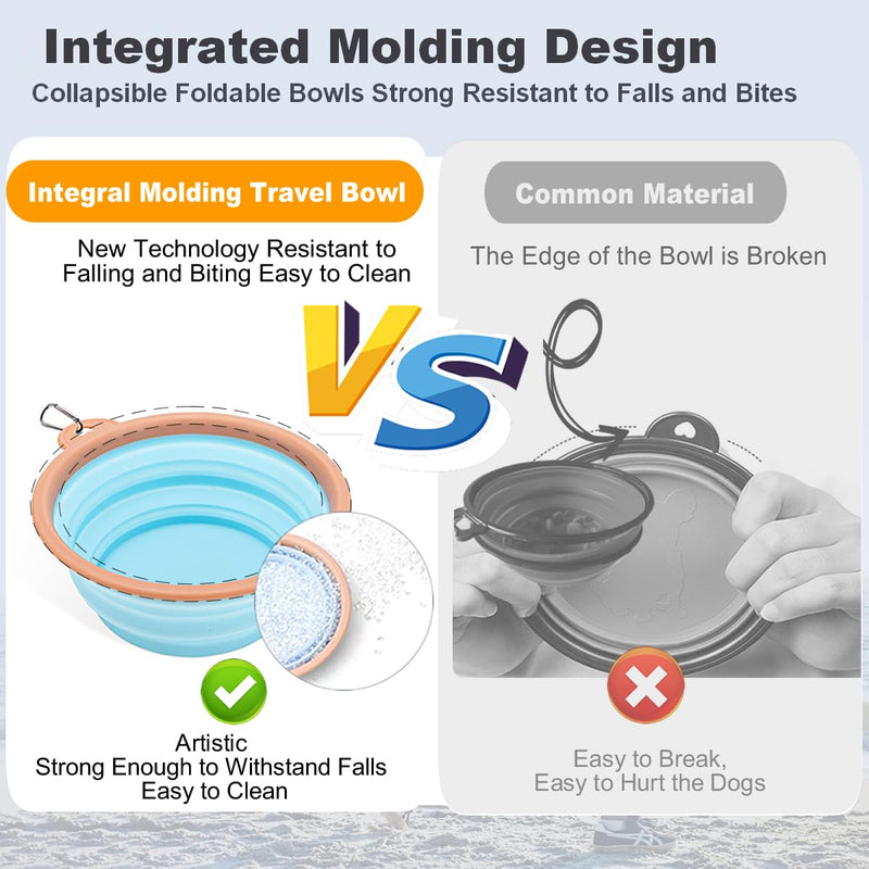 Collapsible Dog Bowls for Travel Portable Pet Food Water Bowl Foldable Silicone Food Dish with Carabiner Clip, BPA Free, Perfect for Feeding Small Medium Dog Cat Outdoors, 2 Pack, Sky Blue, 350ML - BeesActive Australia