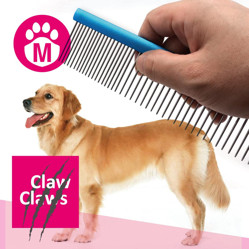 Greyhound Oval Grooming Comb – Aluminum handle, Stainless Steel Teeth Comb for Long-Haired Dogs & Cats, Removes Mats, Tangles, and Loose Fur – Lightweight for Deshedding (Silver/Blue, 9.8") Silver/Blue 9.8" - BeesActive Australia
