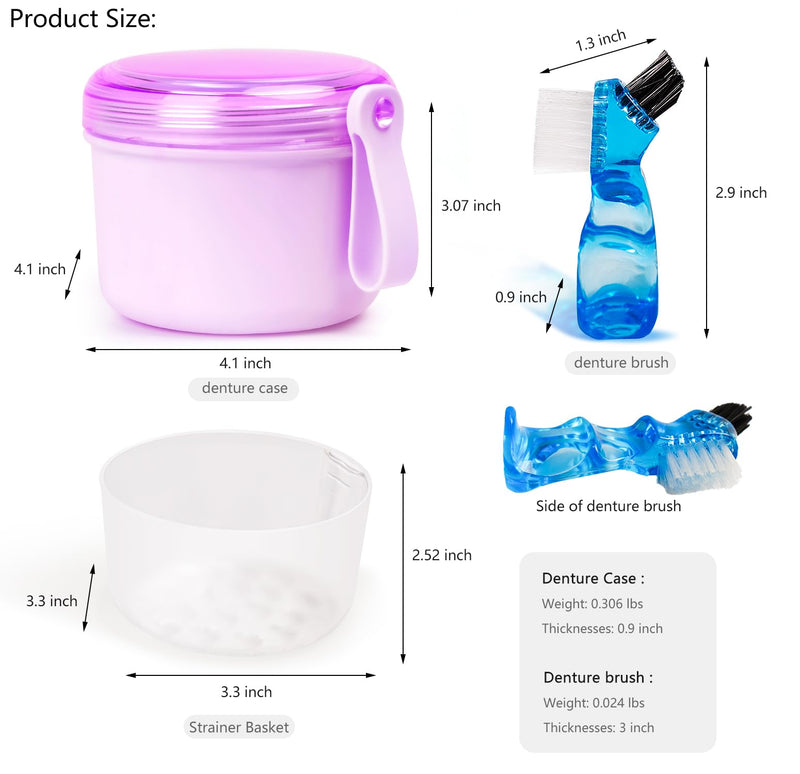 Leak Proof Travel Denture Bath Case for Full Dentures, Denture Cups for Soaking Dentures, Denture Container Cups with Brush for Dentures, Aligner, Retainers, Mouth Guard (Purple) Purple - BeesActive Australia