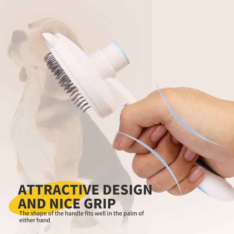 Upgraded Cat Hair Brush for Grooming, Self Cleaning Slicker Brush for Cat, Skin Friendly Pet Brush for Shedding, Pet Grooming for Long and Short Hair Cat, Pet Comb, Blue - BeesActive Australia