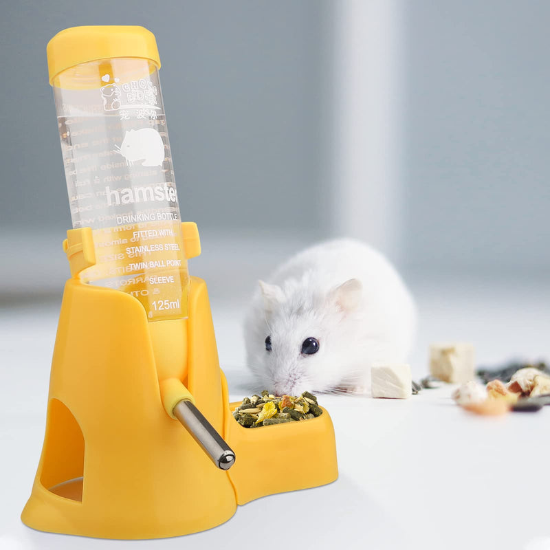 Hamster Water Bottle, [4.2oz/125ml] Diyife Guinea Pig Water Bottle No Drip, 3 in 1 Small Animal Auto Dispenser with Food Container Base for Hamster Bunny Chinchilla Squirrel, Small Pets, Yellow - BeesActive Australia