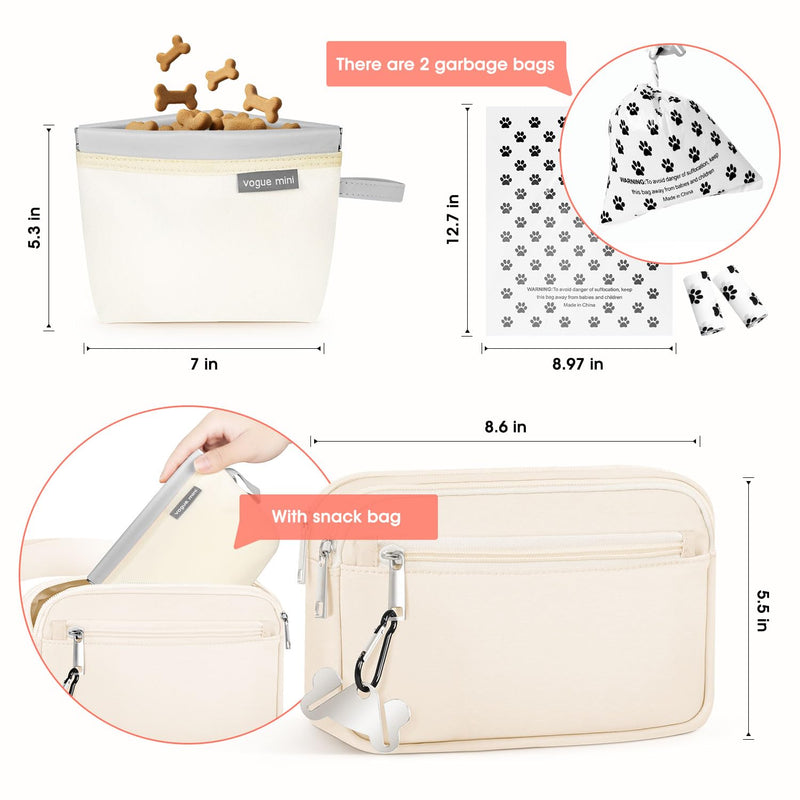 Dog Treat Pouch & Dog Walking Bag,Removable Treat Pouches for Pet Training,Stylish Dog Walking Fanny Pack with Used Waste Bag Holder,White White - BeesActive Australia