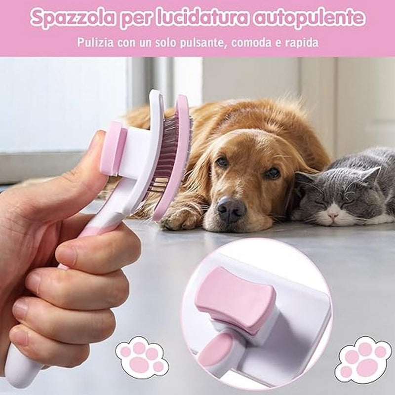 Vinabo Self Cleaning Pet Brush Long Short Hair Brush for Dogs Cats Effectively Removes Tomentose Undercoat and Tangles Pink - BeesActive Australia