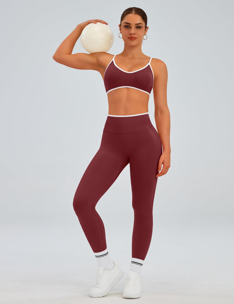 TDIFFUN Women Workout Sets 2 Piece Seamless Scrunch Butt Lifting Leggings Padded Sports Bra Matching Set Gym Yoga Outfits Red Small