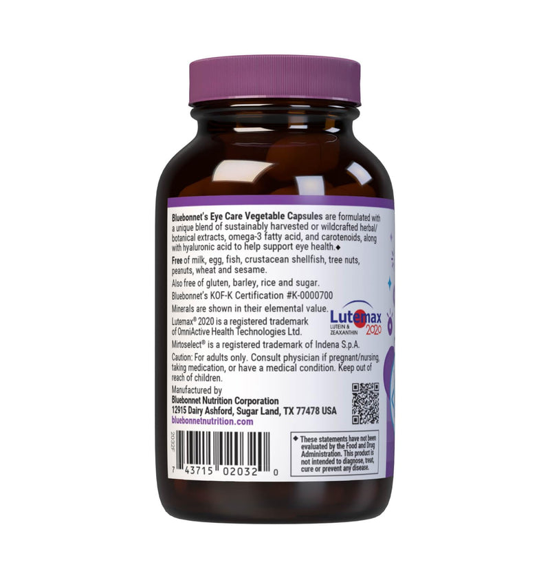 Bluebonnet Nutrition Eye Care Macular & Blue, Eye Health & Blue Light Support*, Vegan, Kosher-Certified, Gluten-Free, Dairy-Free, 60 Vegetable Capsules, 30 Servings | Vegan, Kosher, Gluten-Free, Dairy-Free