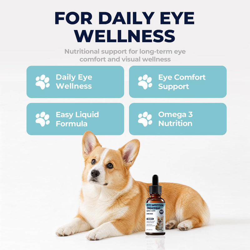 Dog Eye Infection Treatment & Eye Care Support Supplement for Dogs, Helps Soothe, Tear Stains, Discharge & Dry Eyes, with L-Lysine, Omega-3, 2 fl oz