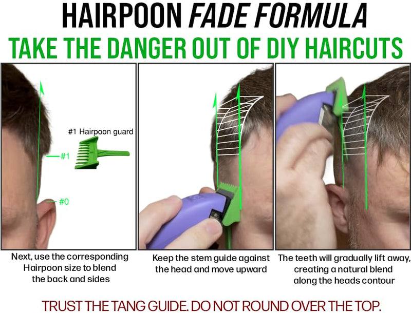 Fade Hairpoon Kit - Self-Haircut Taper Guard System with Vertical Stem Guide - DIY Barber Tool for Blending Sides and Top (#0-1 Green, Standard) #0-1 Green
