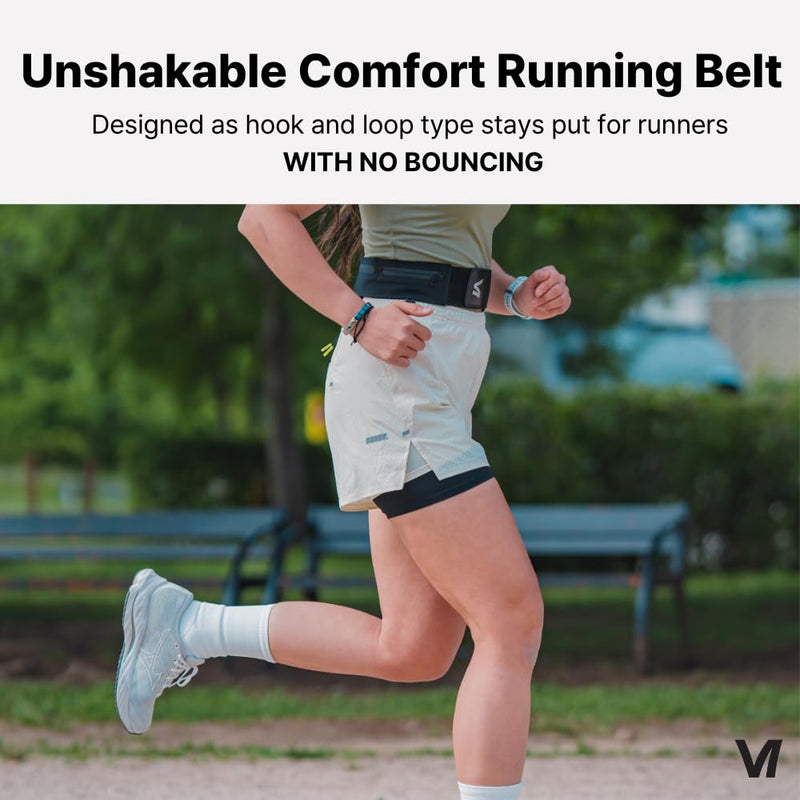 RNX Running Belt, Waist Belt bag, Waterproof Fanny Pack for Women & Men, Non-chafing Phone Holders for Running, Customizing Storage Space, 3 Pockets Flexibility, Running Gear, Black One Size