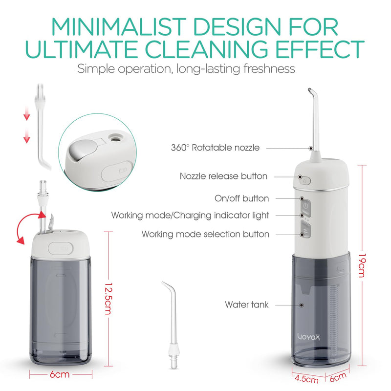 VOYOR-HEALTH Portable Water Flosser Cordless, Mini Travel Oral Irrigator with Telescopic Water Tank, IPX7 Waterproof Water Dental Flosser for Teeth Cleaning Braces & Dental Care WF510 (Silver) Silver