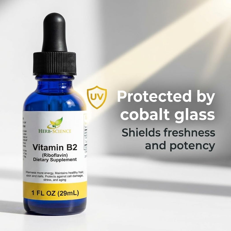 Vitamin B2 Liquid Drops, Riboflavin, Alcohol-Free, 1 Oz | Made with Only 3 Premium Ingredients, Vegan and Non-GMO, in an Easy-to-Take Liquid Formula Bottled in Protective Cobalt Glass 1 Fl Oz (Pack of 1)