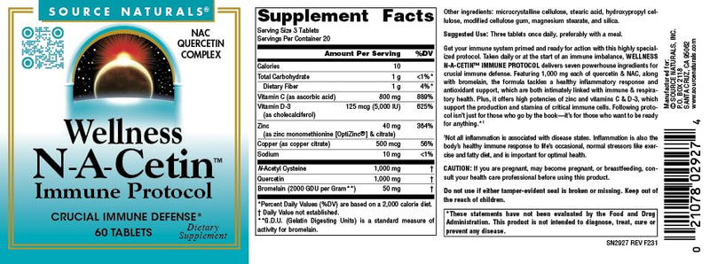 Source Naturals Wellness N-A-Cetin Immune Protocol, 60 Tablets | NAC Quercetin Complex | Crucial Immune Defense*