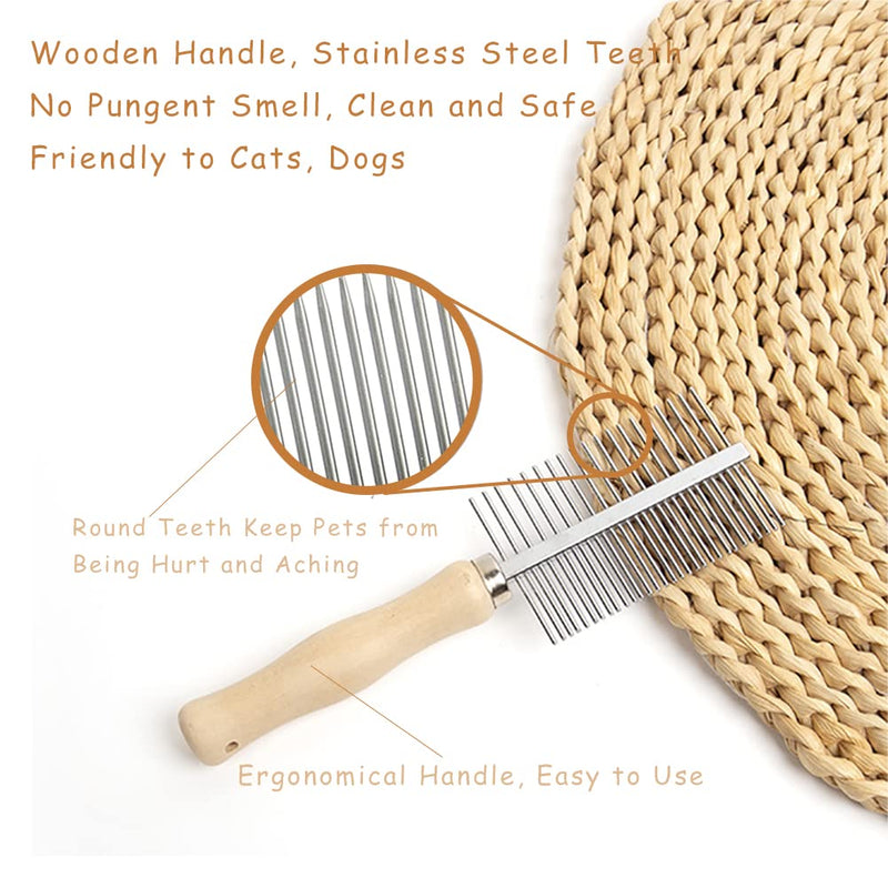 Dog Cat Pet Comb Double-Sided Grooming Brush Metal Comb for Loosening up Removing Mats Debris Tangles and Knots Wooden Handle Stainless Steel Tooth Perfect for Honghair Pets Double-Sided Teech - BeesActive Australia