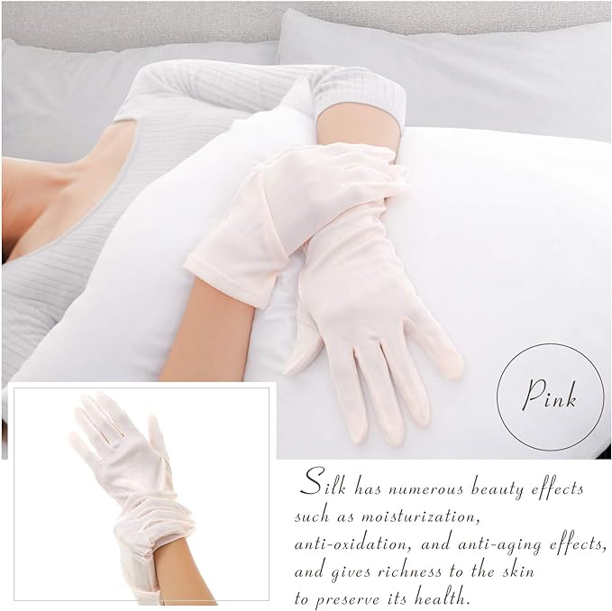 Silk 100% Hand Care Silk Gloves, Loose Wrist Night, Skin Care Gloves, Thin Smooth Material, UV Protection and Inner Gloves, Moisturizing, Moisturizing, Cracks, Protects Against Scratches (M, Gray) - BeesActive Australia