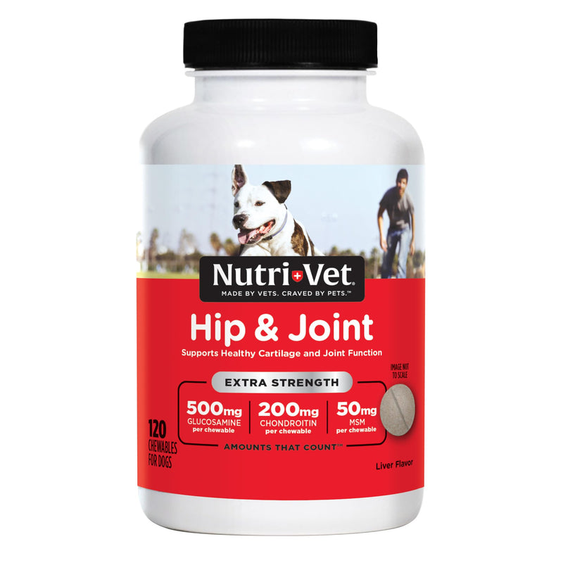 Nutri-Vet Extra Strength Hip & Joint Supplement for Dogs, Puppy Supplements, Dog Joint Supplement, Contains 500mg of Glucosamine, 200mg of Chondroitin, 50mg of MSM, Puppy Essentials, 120 Tablets 120 Count