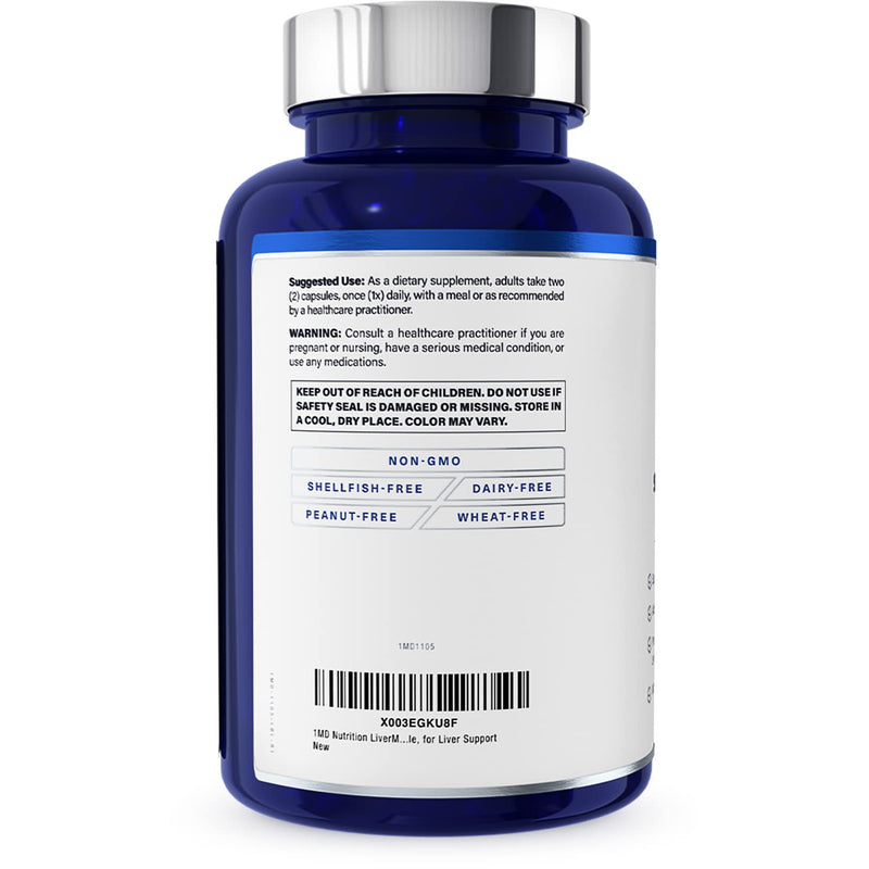 1MD Nutrition LiverMD - Liver Support Supplement | Siliphos Milk Thistle Extract & NAC - Supports Healthy Energy, Immunity & Overall Health - Liver Cleanse & Support | 60 Capsules N-Acetyl Cysteine (NAC) 60 Count (Pack of 1)