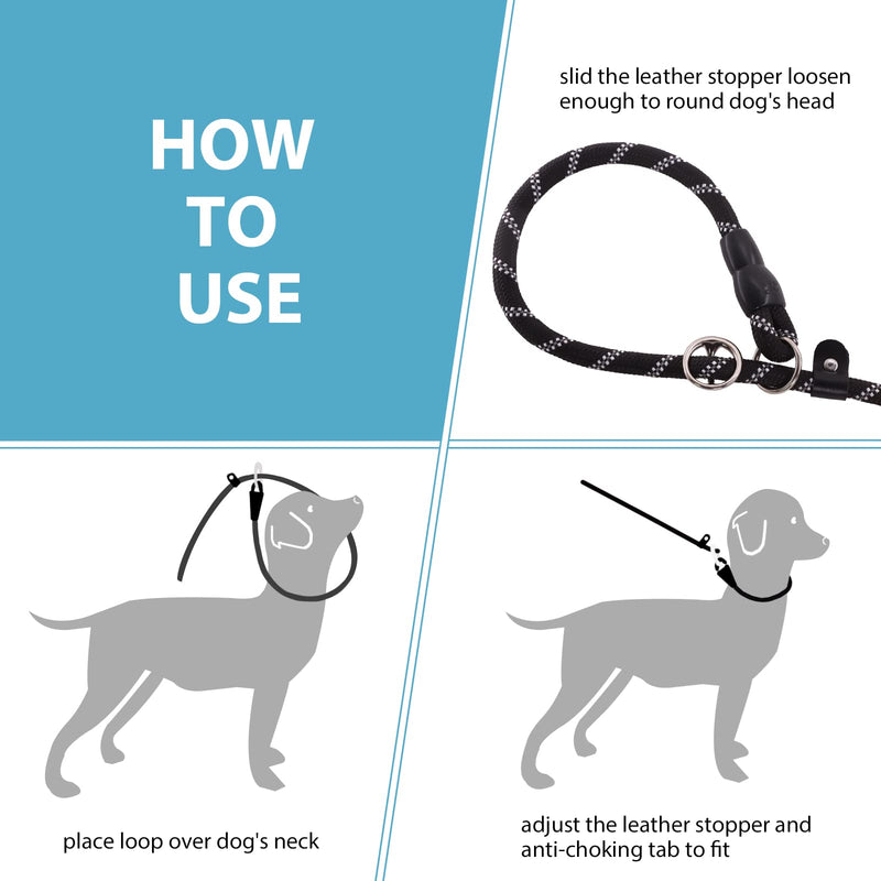 Slip Leads Dog Leash - 4/5/6 FT Slip Leash with Comfortable Handle - Reflective & Heavy Duty Rope Training Leash (1/2''- 4FT, Black) 1/2''- 4FT - BeesActive Australia