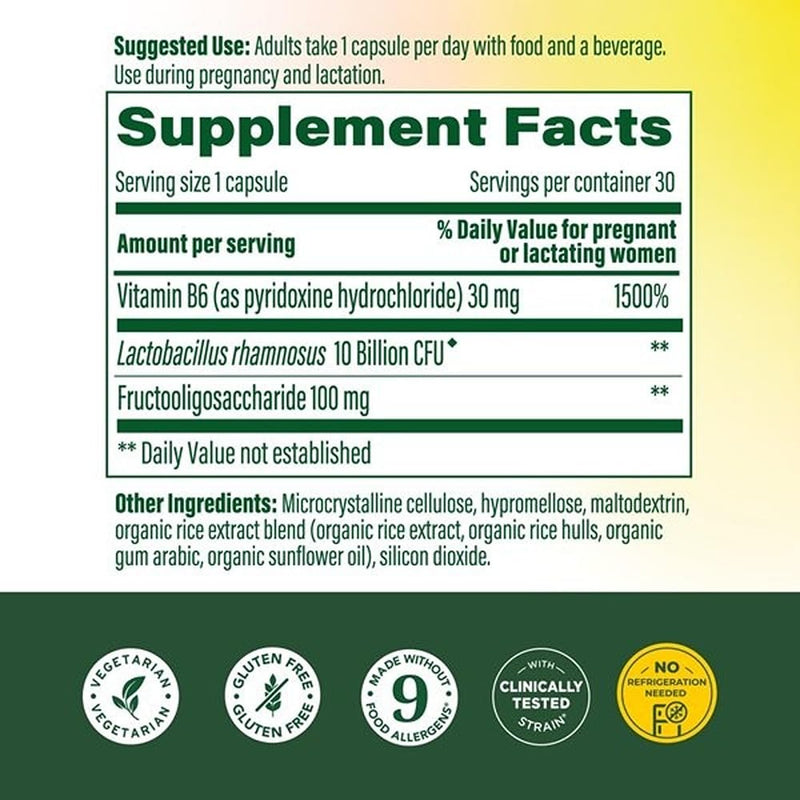 MegaFood Baby & Me 2 Prenatal Probiotic Prebiotic with B6, 30 Capsules | Womens Probiotic with Prebiotic for Digestive Health & Immune Support, Vitamin B6 for Morning Sickness Relief, 30 Servings