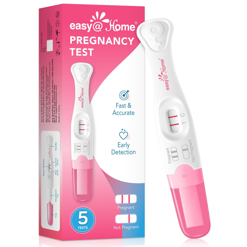 Easy@Home Pregnancy Test Sticks: 5 Count - Reliable and Early Detection Pregnancy Sticks - Precise Results in Minutes - Easy to Use at Home Urine Pregnancy Tests with Curved Handle