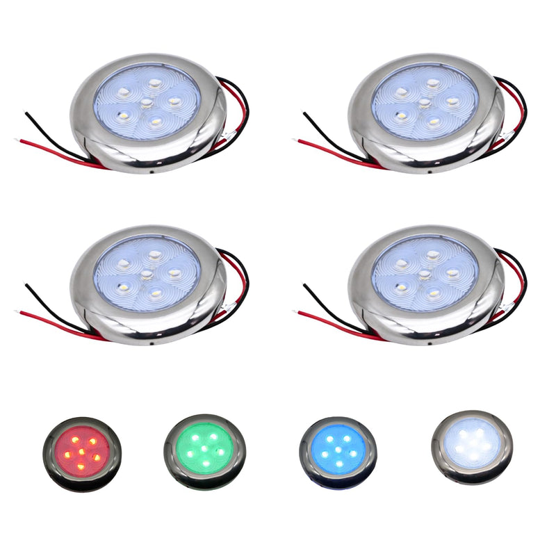 Marine Boat Courtesy Lights, 3 Inch RGBW LED Cabin Light, IP67 Waterproof Stainless Steel Interior Exterior Deck Dome Lamp for Fishing Pontoon Bass Sailboat 12V (4 Pcs)