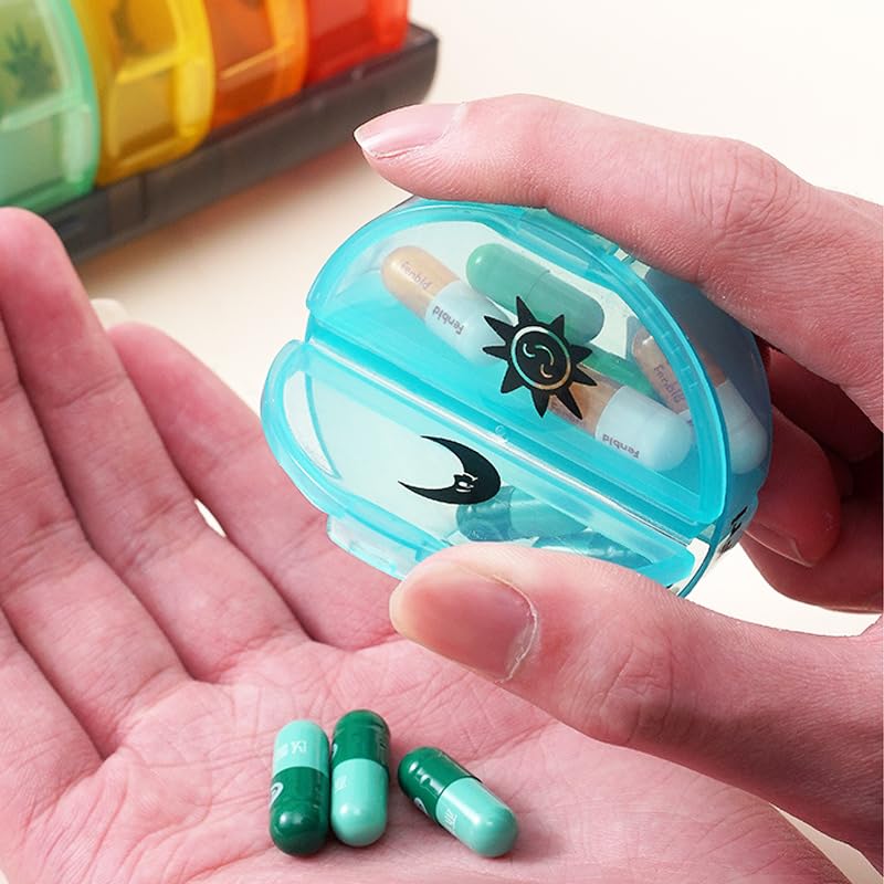 Travel Pill Box for Purse, Portable Weekly Pill Organizer AM PM with 7 Daily Pockets to Hold Vitamins, Medications, Fish Oils, Supplements(Transprant) Transprant