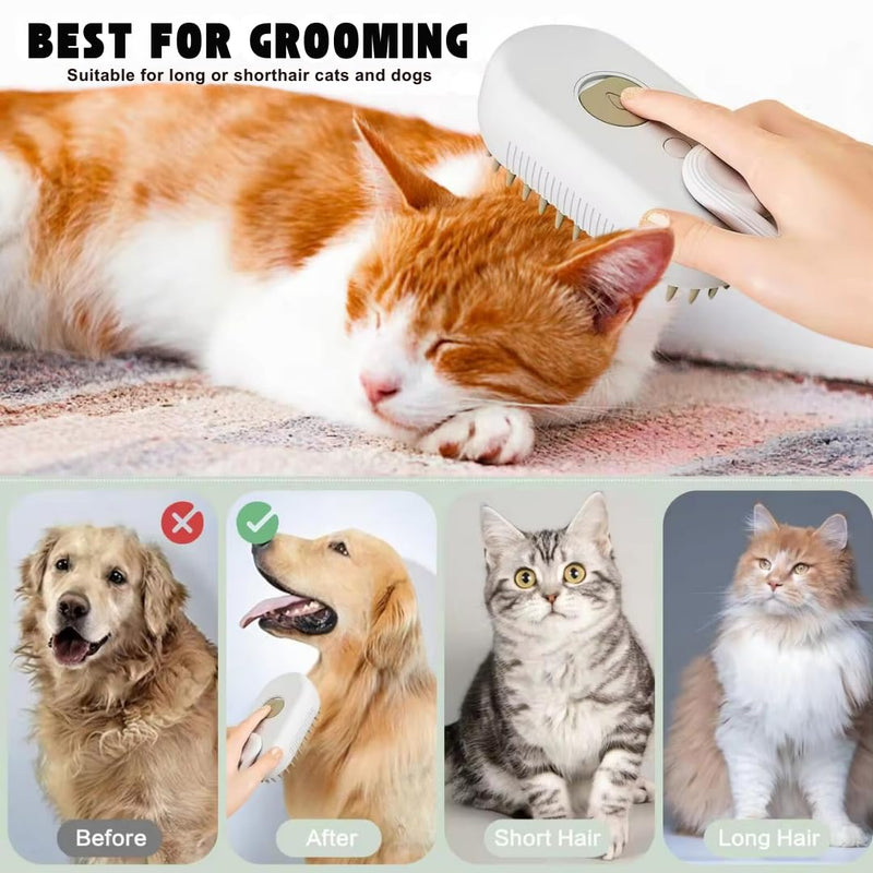Cat Steam Brush - 3 in 1 Cat Steamy Brush, Steamy Silicone Massage Grooming Brush for Cat and Dog, Steamer Brush for Massage, Tangled And Hair Loss Remover (Cream) Cream - BeesActive Australia