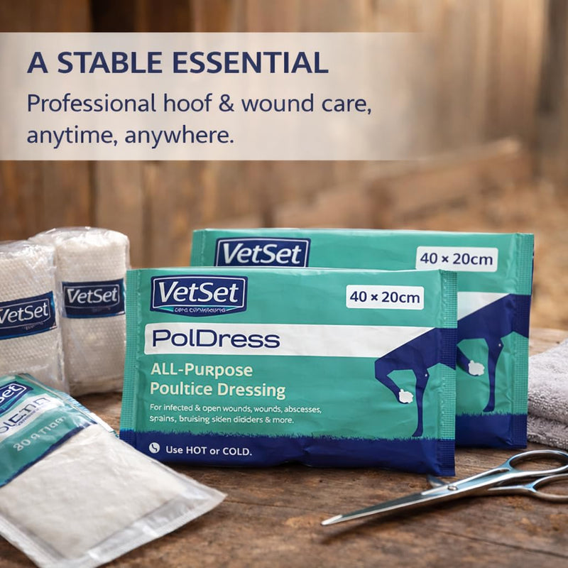 Poldress | Horse Poultice Dressing Wrap | Veterinary Hoof and Wound Poultice for Horses | For Abscess, Swelling, Infection & Inflammation |Can Be Used Hot, Cold or Dry | 40cm x 20cm (Pack of 1) Pack of 1