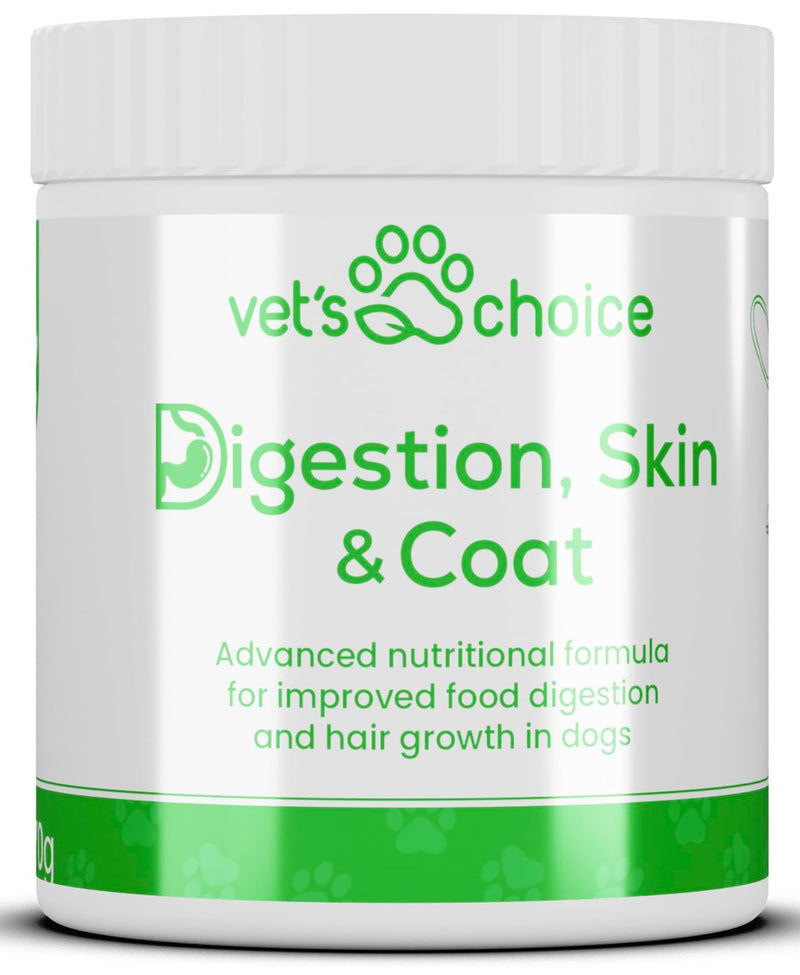 Dog Digestion Supplement - Digestion, Skin & Coat Powder - 270g | Vet's Choice - GMP Certified | Digestive balance, skin & coat maintenance | UK Made Dog Supplement, Mix in with Food (Beef Flavour)