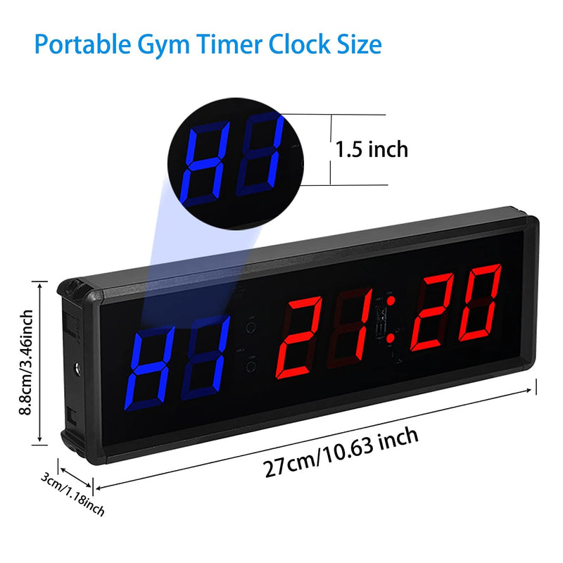 Gym Clock With Remote, 1.5" 1.8" Metal LED Timer, Crossfit Workout Stopwatch, Tabata Countdown for Home 1.5“ Metal & Remote Blue + Red - BeesActive Australia