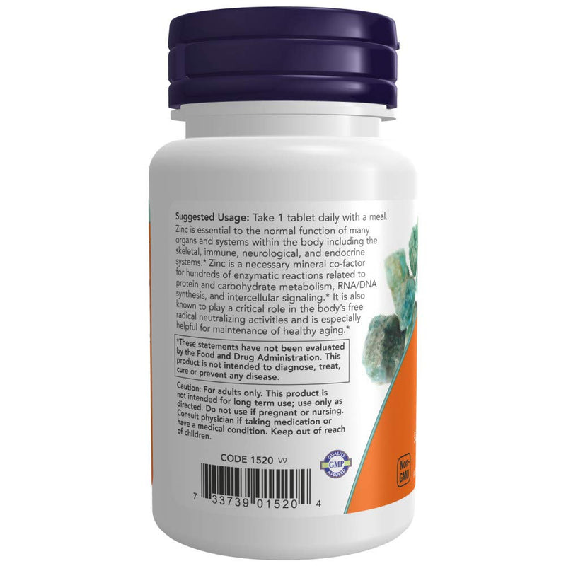 NOW Supplements, Zinc (Zinc Gluconate) 50 mg, Supports Enzyme Functions*, Immune Support*, 100 Tablets 100 Count (Pack of 1)