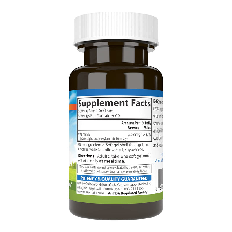 Carlson Labs E-Gems Natural Vitamin E, 400 IU, 60 Softgels (Pack of 2) 60 Count (Pack of 2)