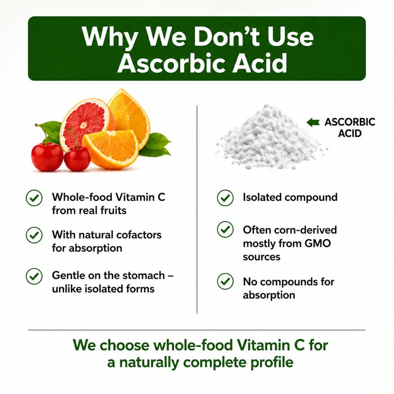 Natural Vitamin C from Organic Acerola Cherry - High Absorption - with Garlic Ginger & Citrus Bioflavonoids - Immune System & Collagen Booster - Anti Aging Skin Vitamins