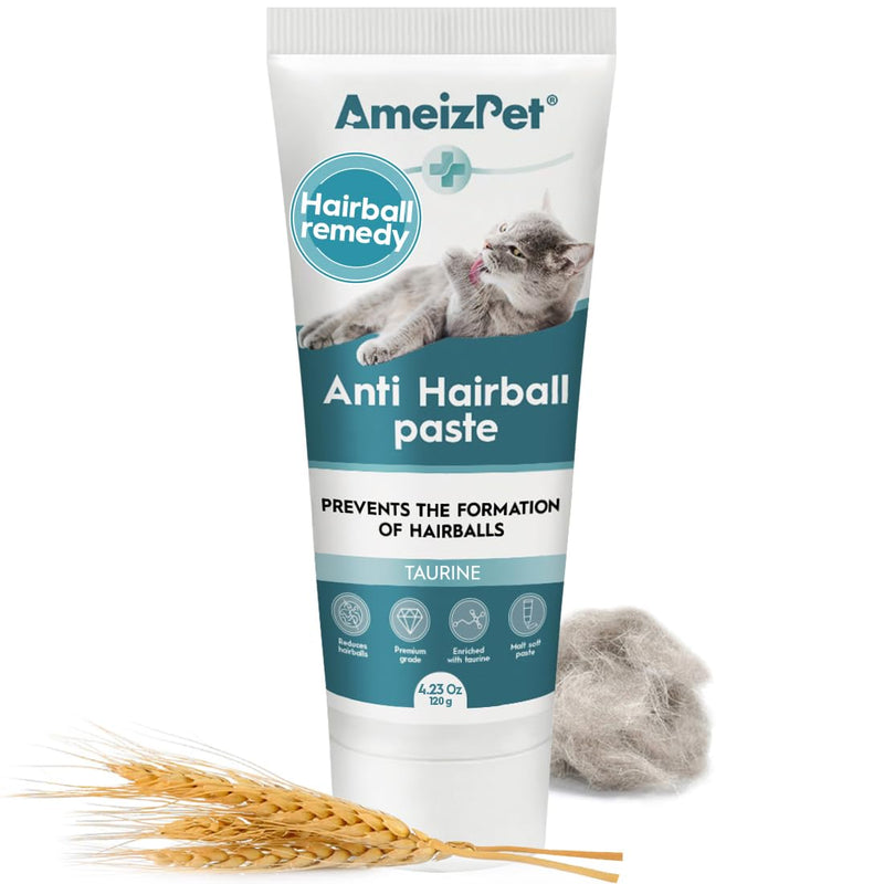 AmeizPet Hairball Remedy for Cats, Anti-Hairball Malt Paste for Pet Fur, Treatment for Long & Short Fur Cats, 4.23 Oz (120g) Malt & Taurine 4.23 Oz (120g)