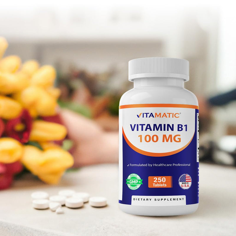 Vitamatic Vitamin B1 (As Thiamine Mononitrate) 100mg – 250 Vegetarian Tablets Supports Energy Production, Nervous System Function & Heart Health* (Pack of 2) 250 Count (Pack of 2)